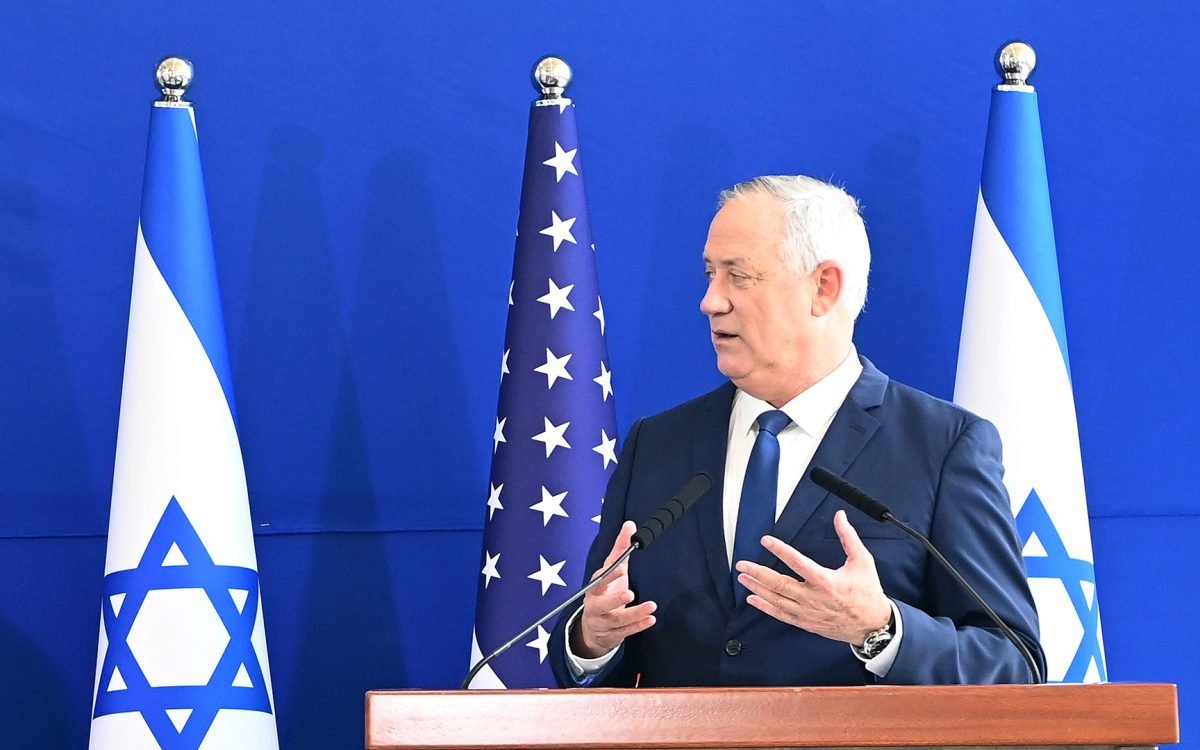U.S. Secretary of Defense Lloyd J. Austin III and Israeli Alternate PM and Defense Minister Benny Gantz deliver statements at the Israeli Ministry of Defense in Tel Aviv, April 11, 2021. Photo credit:  Matty Stern/U.S. Embassy Jerusalem